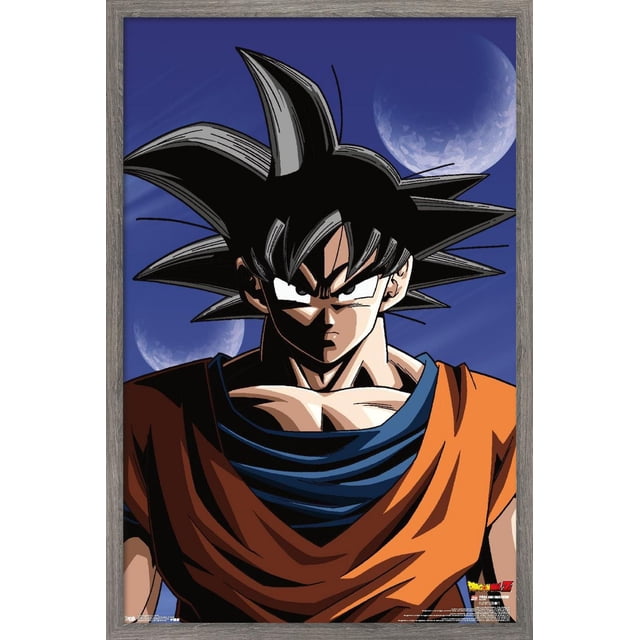 Dragon Ball Z - Affiche Murale Goku, 22,375 Po x 34 Po Présentant une illustration Centrée et Orientée vers l'Avant de Goku aux Cheveux Noirs Piquants et un gi d'Arts Martiaux orange et Bleu sur Fond Bleu Foncé avec Deux Lunes, Imprimée sur Papier d'Affiche Lustré, Convenant à la Déco de la Maison Ou aux Résidences Étudiantes.