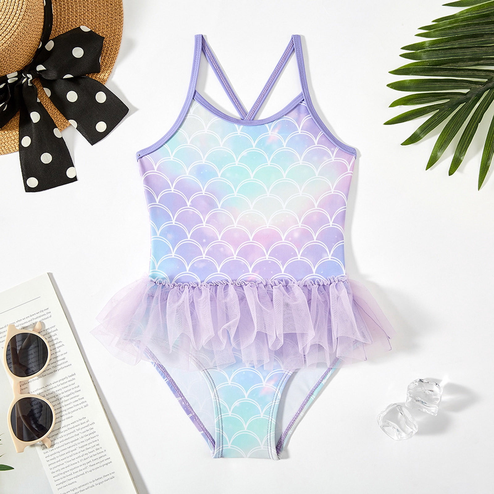 Maillot de Bain Fille 1 Pce Séchage Rapide Rayé à Volants Maillot de Bain 4-5 Ans