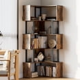 thumbnail image 1 of Space-Saving Tall L-Shaped Corner Bookshelf - 6-Tier Freestanding Metal & Wood Display Rack - Modern Storage Shelf for Living Room or Home Office - Rustic Brown, 62.6" High - Fire Cloud Color, 1 of 7