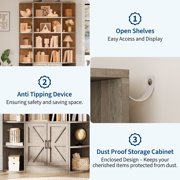 Kojooin 75 in Tall White Bookcase, 6-Tier Corner Bookshelf with Doors and Storage Cabinet, Farmhouse Shelf Organizer