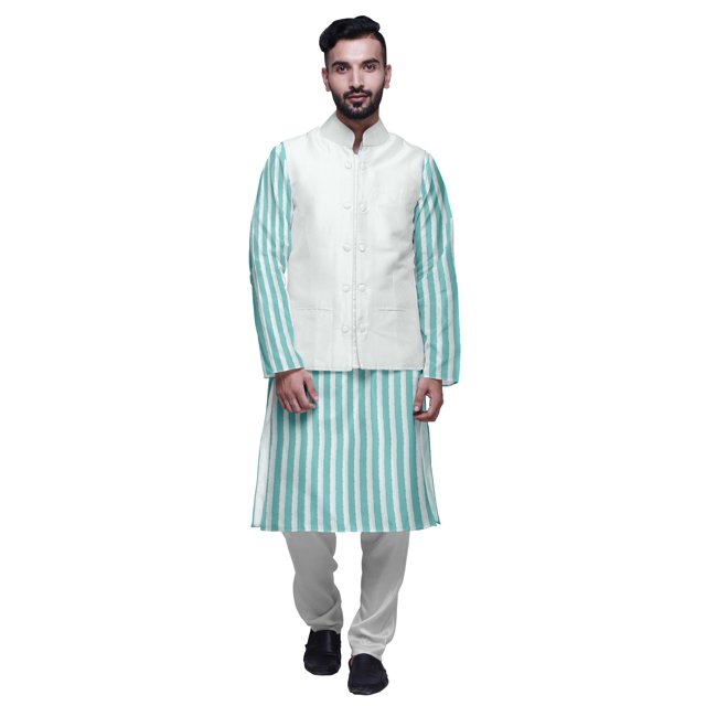Atasi Ensemble Kurta Pyjama Indien pour Hommes, Veste Imprimée Classique Décontractée