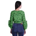 thumbnail image 2 of Moomaya Printed Womens Crop Top Wrap Style Top Wear Ruffle Long Sleeve Casual Summer Blouse, 2 of 5