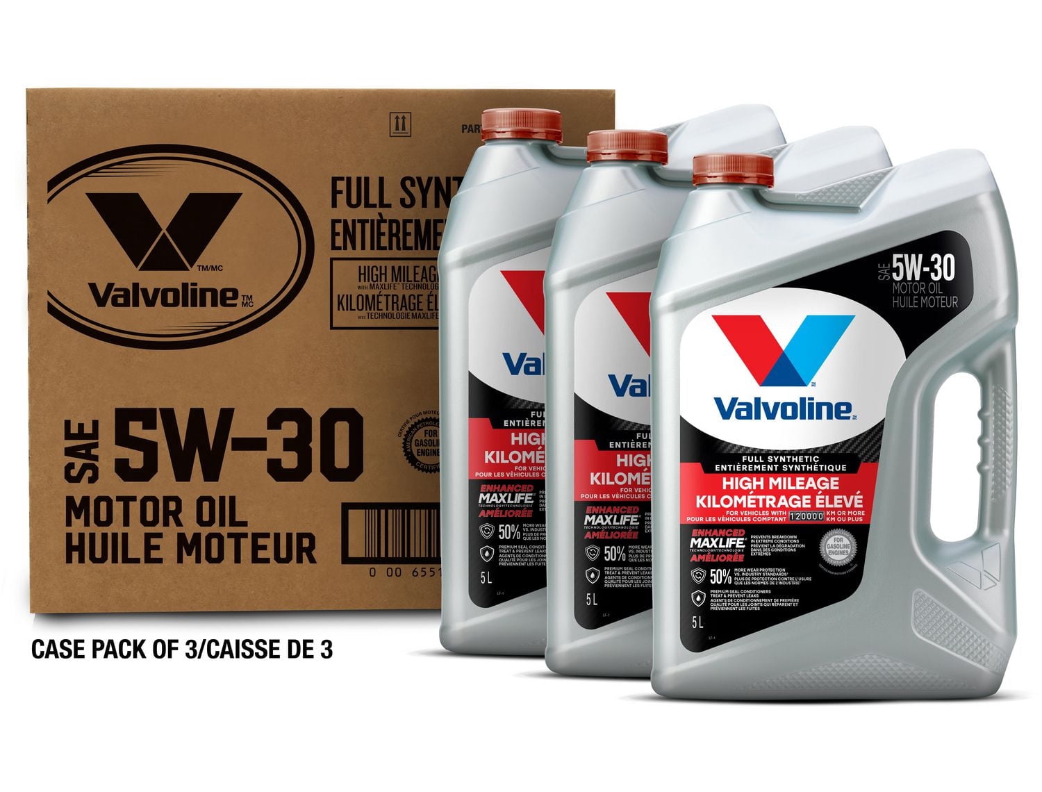 Valvoline Full Synthetic High Mileage MaxLife 5W-30 Motor Oil 3X5L