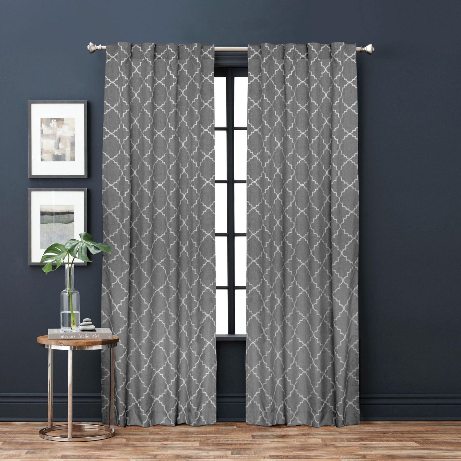 Hometrends Natalie 84" Light Filtering Drapery Window Curtain Panel, Back Tab, Grey