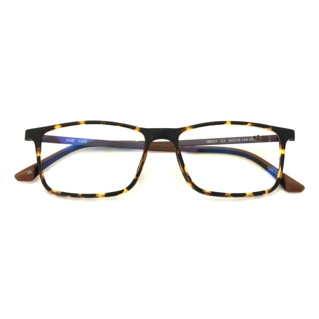 TR90 With Flexible Titanium B Temple Rectangle Reading Glasses - Blue AR Coating - Reduce fatigue, strain, & dry eye from computer usage. (Matte Leopard, 2.25)