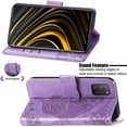 thumbnail image 4 of Étui à Rabat, Fleurs Embossées Papillon en Cuir PU, Étui à Rabat Magnétique avec Support, Porte-Cartes, Dragonne, Portefeuille, Porte-Monnaie pour iPhone 11 Pro Max (Violet Pâle), 4 of 5