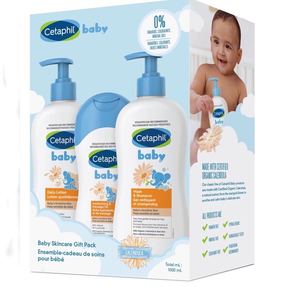 Cetaphil Baby Ensemble-Cadeau de Soins pour la Peau / Essentiels pour les Soins de la Peau de Bébé / Fait avec du Calendula Biologique / Cadeau Parfait pour Bébé pour les Futurs Parents / Sans Parabènes / Recommandé par des Pédiatres