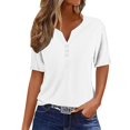 thumbnail image 2 of Jsaierl Womens Casual Notched V Neck Short Sleeve Shirts Summer Solid Color Work Tunics Simple Basic Bussiness Blouses, 2 of 5