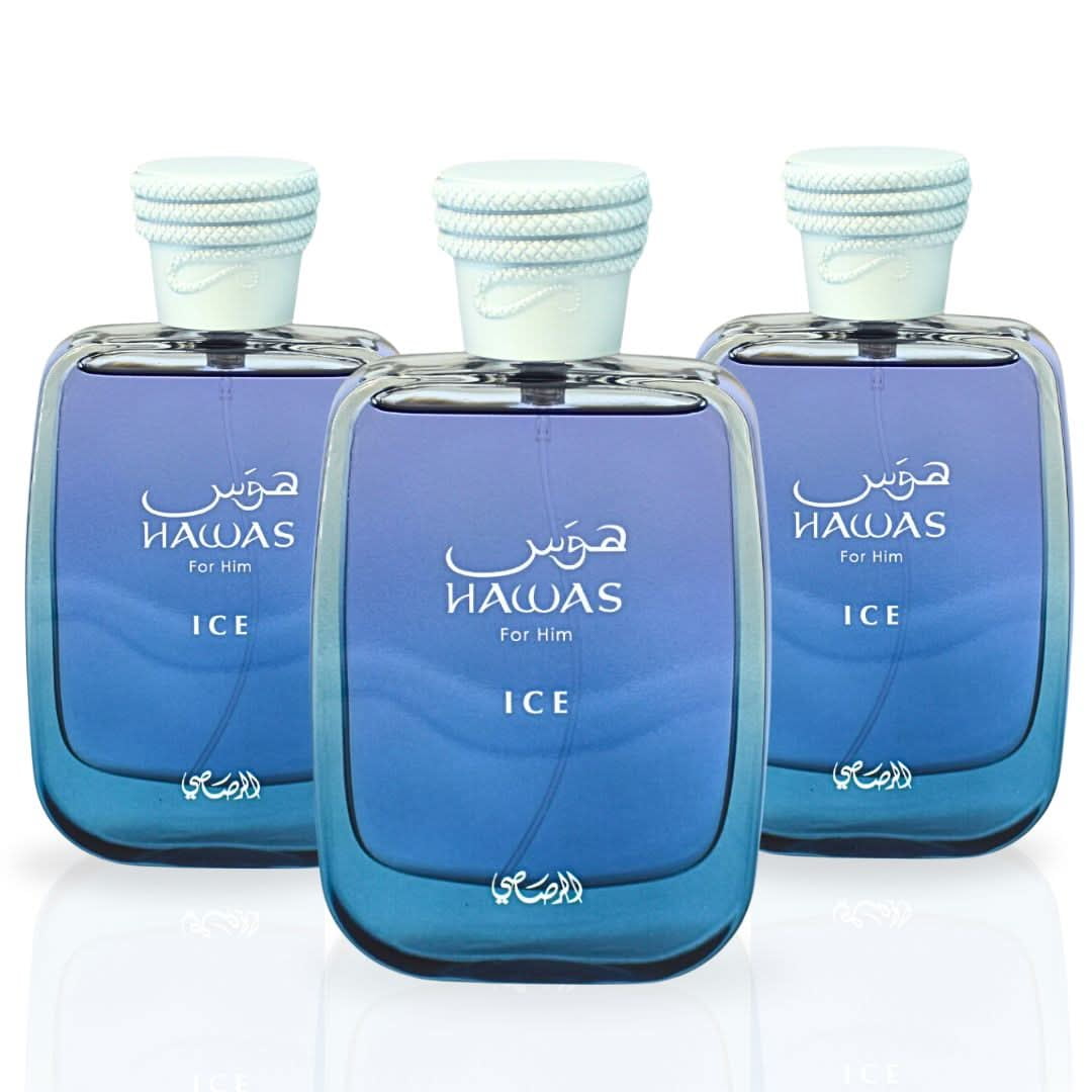 Hawas Ice Eau de Parfum Spray 100ml (3.4 oz) by Rasasi (Pack of 3