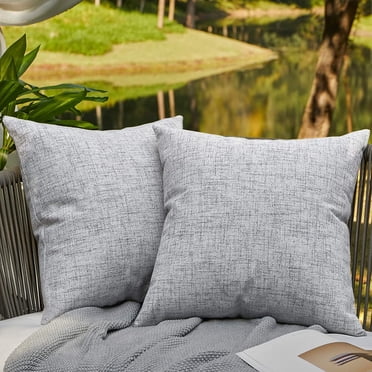 Outdoor Pillows for Patio Furniture Waterproof Pillow Covers Square Garden Cushion Farmhouse Linen Throw Pillow Covers Shell for Patio Tent Couch 18x18 Inch-2pcs