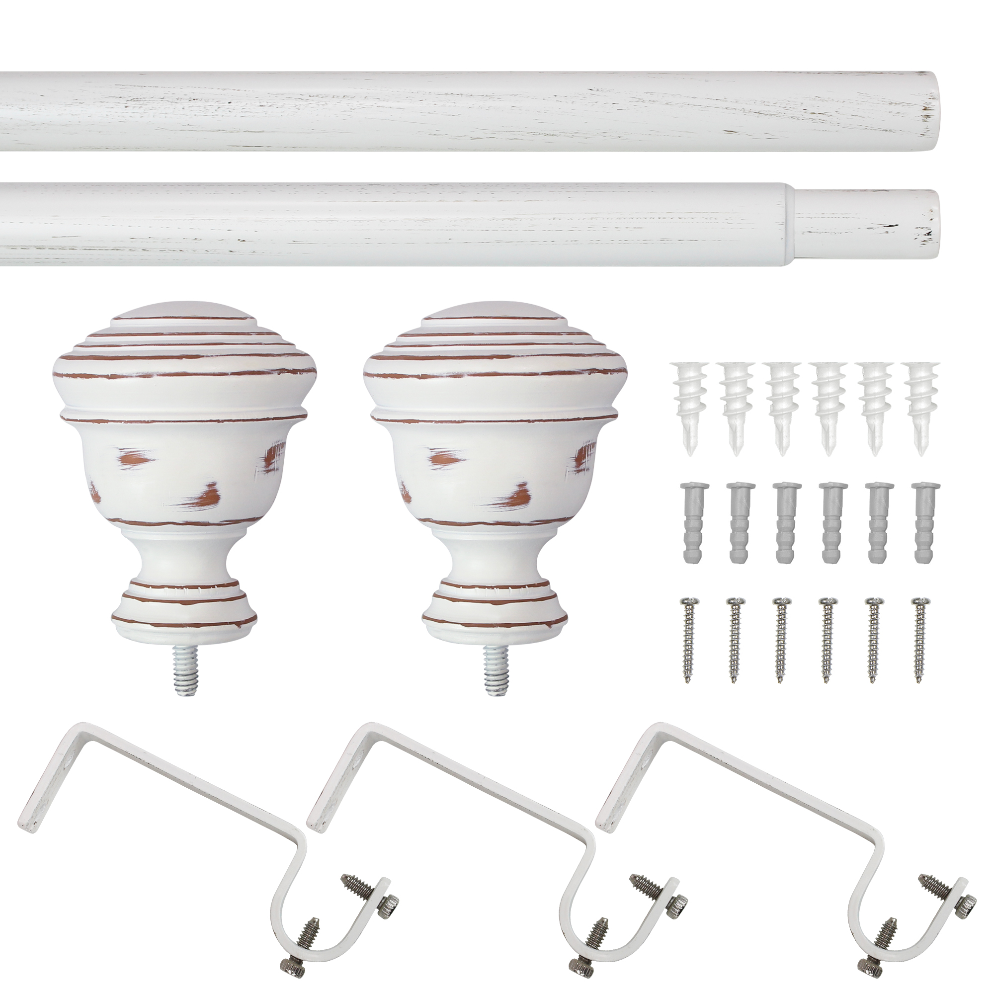 Mainstays 3/4” White Faux Wood Urn Adjustable Window Curtain Rod, 30”-84”