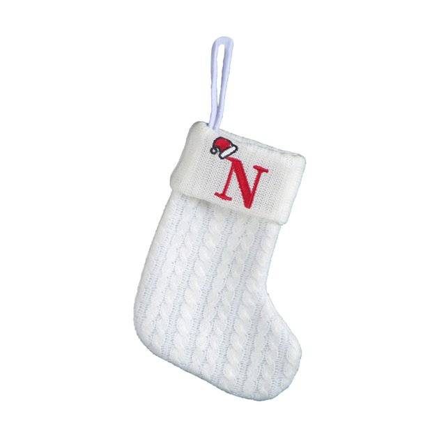 Decorative Knitted Christmas Socks Bag for Kids with Embroidery Letters Candy Themed Holiday Stocking