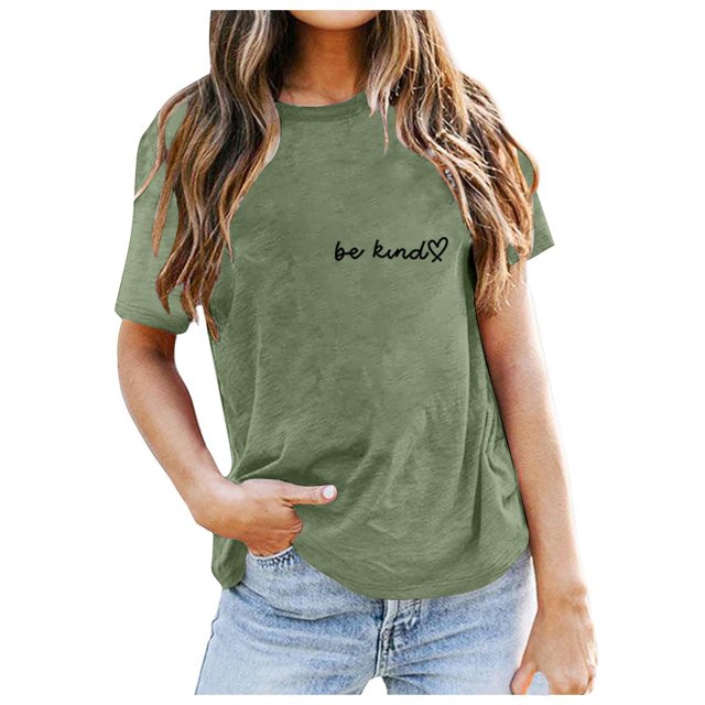 LUOGENLI T-shirts pour Femme pour Femmes Dames Mode Décontractée Couleur Unie Col Rond T-Shirt à Lettres Imprimées Manches Courtes Haut T-shirts pour Femmes T-Shirt Graphique Fête de la Saint-Patrick Vert G