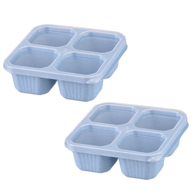 EGNMCR Contenants de Rangement à 4 Compartiments, Présentés en Bleu Pâle. Ces Boîtes bento Réutilisables Sont Faites de Plastique Non BPA et Sont Idéales pour le Rangement Divisé des Aliments, la Préparation des Repas, l'École, le Travail et les Voyages. les Contenants Comportent des Couvercles Faciles à Ouvrir, un design Empilable, et Sont Compatibles Micro-Ondes, Congélateur et Lave-Vaisselle.
