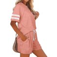 thumbnail image 4 of Ensemble de Pyjama à Rayures pour Femmes, Manches Courtes, Chemise de Nuit avec Shorts, 4 of 5