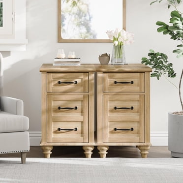 WAMPAT Lot de 2 Tables d'Appoint avec Station de Recharge, Table d'Appoint en Bois avec Tiroir et Armoire de Rangement, Tables de Nuit Modernes avec Prise de Courant et Ports USB pour Salon et Chambre, Chêne