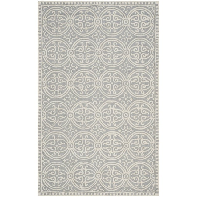 Safavieh Cambridge Collection CAM123D Handmade Moroccan Geometric Silver and Ivory Premium Wool Area Rug (8' x 10')
