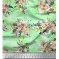 thumbnail image 1 of Soimoi Green Georgette Viscose Fabric Leaves & Ranunculus Floral Printed Craft Fabric by the Yard 42 Inch Wide, 1 of 3