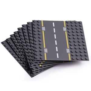 Large Building Blocks Road Base Plates Compatible with All Major Brands - 8Pcs Straight and Curved Road Plates for Construction Blocks - 7.5 x 7.5 Inch Street Baseplates, STEM Learning