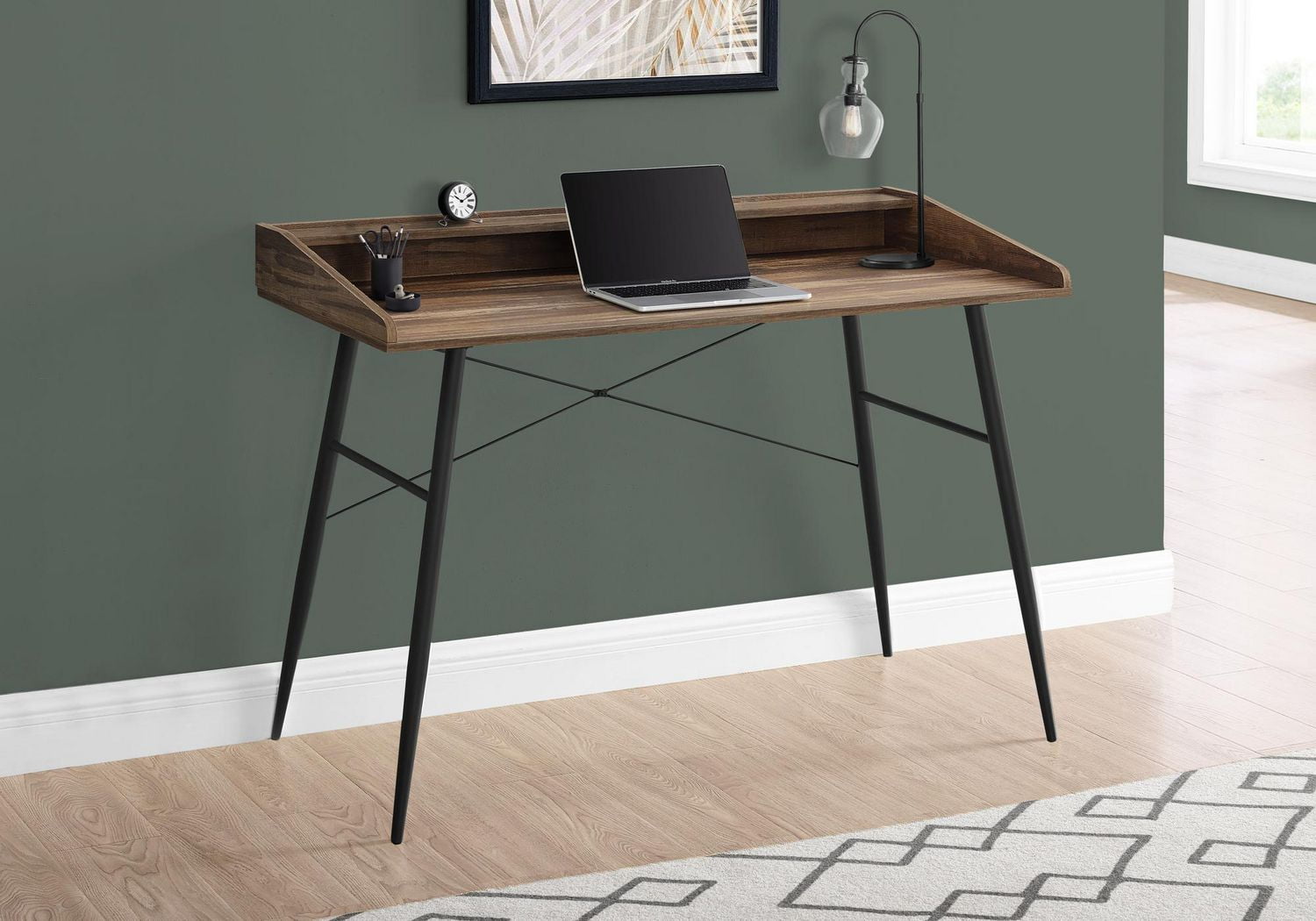 Monarch Specialties Computer Desk, Home Office, Laptop, Storage Shelves, 48"l, Work, Metal, Laminate, Brown, Black, Contemporary