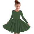 thumbnail image 1 of RXIRUCGD Robe Extensible à Manches Longues pour Filles, Ligne A, Tournoyante, Patineuse, pour l'École et les Récitals ( Vert Armée, Taille : 7 Ans ), 1 of 5