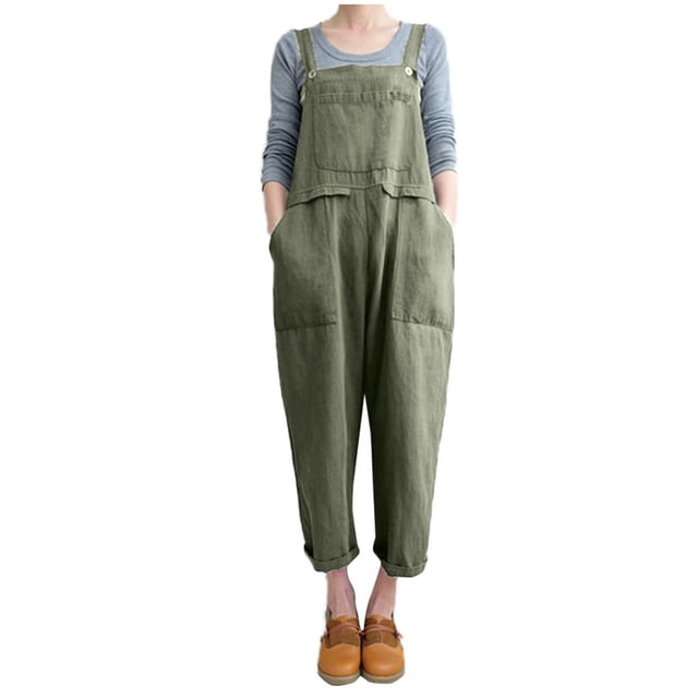 Pompotops Salopette Sans Manches pour Femmes Ample en Coton et Lin Longue Combinaison de Soirée