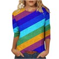 thumbnail image 1 of FAIWAD T-Shirt à Blocs de Couleur pour Femmes Manches 3/4 Col Rond Pull Tendance Été Imprimé Rayé Blouses, 1 of 4