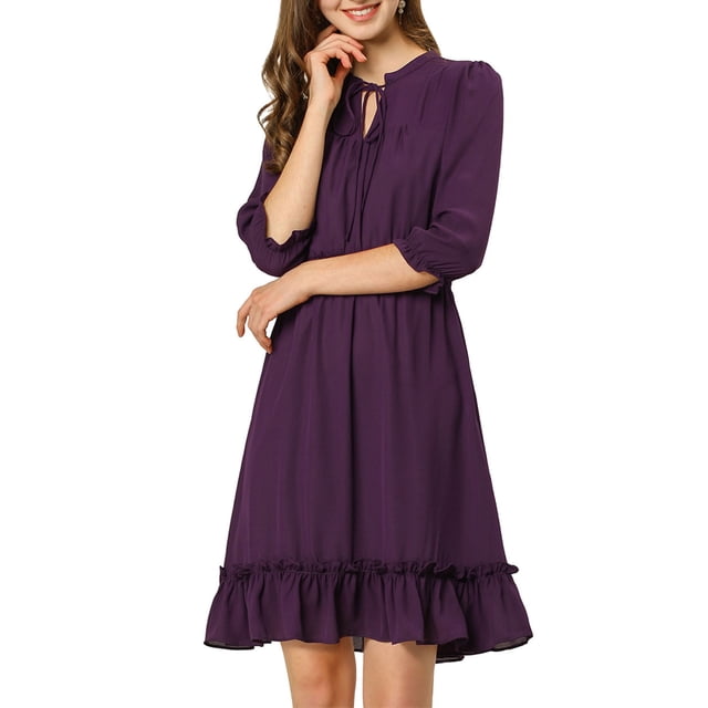 INSPIRE CHIC Robe Trapèze en Mousseline à Volants Superposés pour Femme, Manches 3/4, Smockée, 2TG, Violet