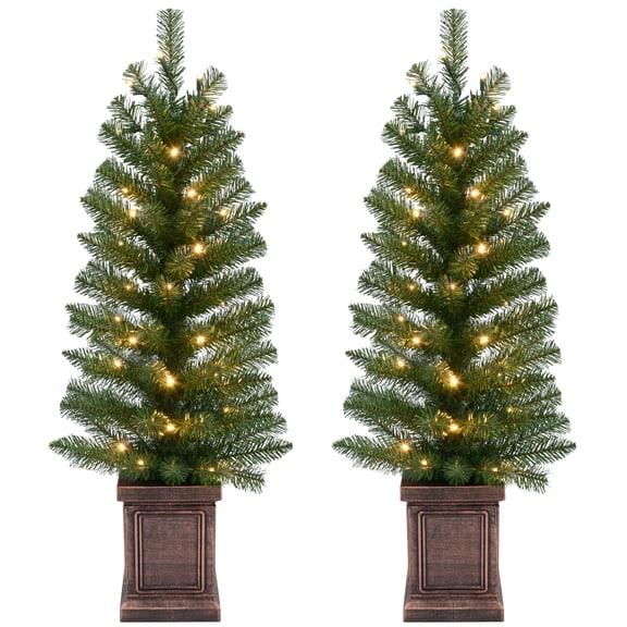 Holiday Time – Lot de 2 sapins de porche Bristol pré-éclairés, verts, hauteur 1,06 m, 2 pièces par emballage