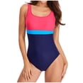 thumbnail image 1 of RKSTN Trends Womens One Piece Bathing Suits Color Block Print Criss Cross Back Swimsuits Athletic Modest Swimwear, 1 of 4