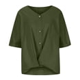 thumbnail image 3 of asjyhkr Womens Linen T Shirts Loose Fitting V Neck Button Lightweight Summer Tops Solid Color Tees, 3 of 7