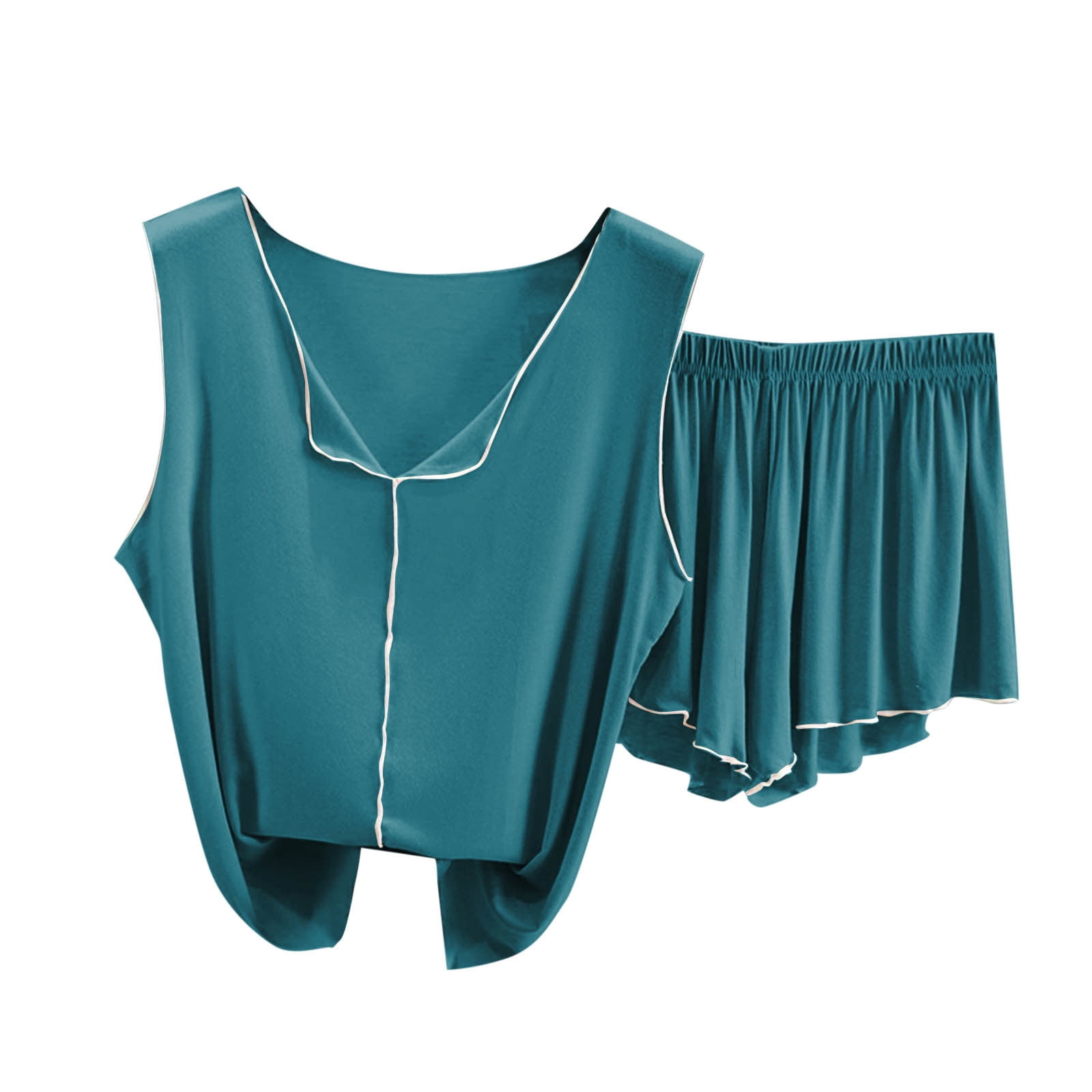 Chbgutlmr 2 Piece Womens Pajama Sets Summer V Neck Sleeveless Tops Ruffle Elastic Waisted Shorts Lounge Outfits