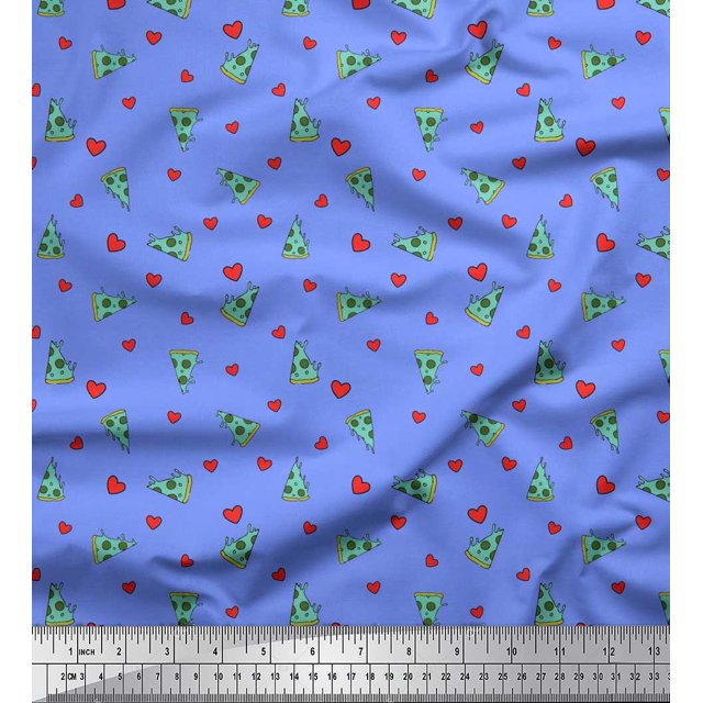 Soimoi Rayon Fabric Heart & Pizza Slice Food Print Fabric by The Yard 42 Inch Wide