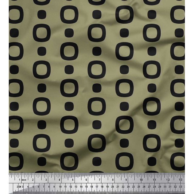 Soimoi Green Rayon Fabric Square Geometric Decor Fabric Printed Yard 42 Inch Wide