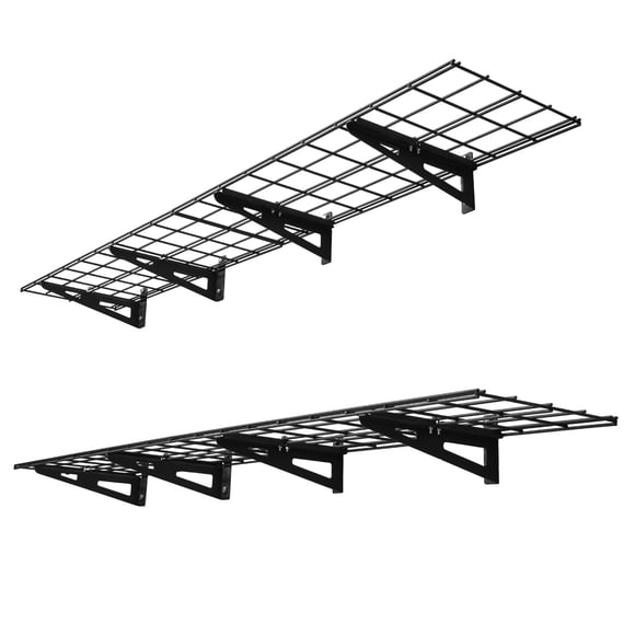 VEVOR 2-Tier Heavy Duty Wall Garage Shelving, 4 Pack 1 x 3 ft Steel Wall Mounted Shelving Unit, 12 x 72 Inch Per Shelf Floating Storage Metal Rack for Garage with 600 lbs Total Weight Capacity, Black