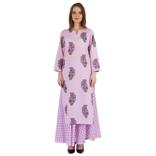 Phagun Ensemble Kurti et Jupe Ethnique Indien en Coton pour Femmes Tenue de Fête Robe Imprimée Tenue Traditionnelle