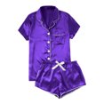 thumbnail image 1 of Women's Satin Casual Home Button Pajama Set(Blue,XL), 1 of 3