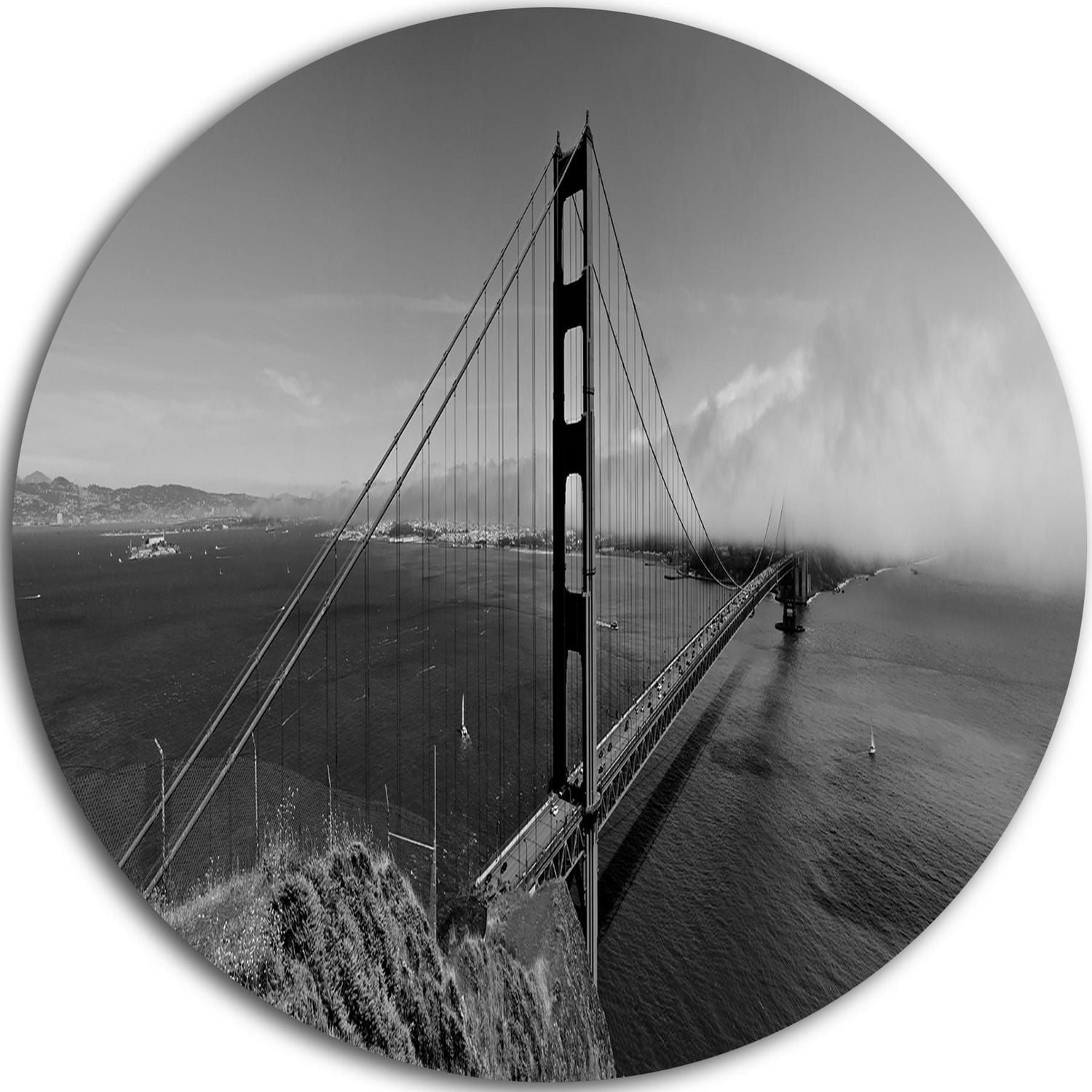 Art mural en métal Design Golden Gate Bridge dans le panorama gris ultra brillant cercle