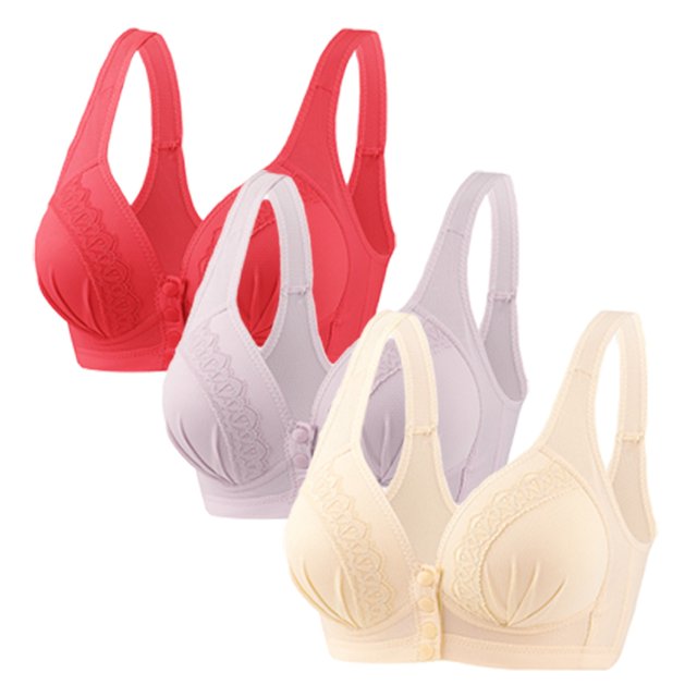 Timegard 3pc Wireless Bras for Women Front Closure Full Support Wide Strap Comfort Breathable Everyday Bra