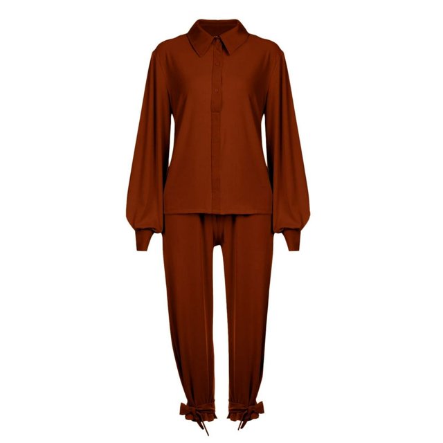 Women‘s Autumn And Winter Elegant Solid Color Style Thread Long Sleeve Pants Set