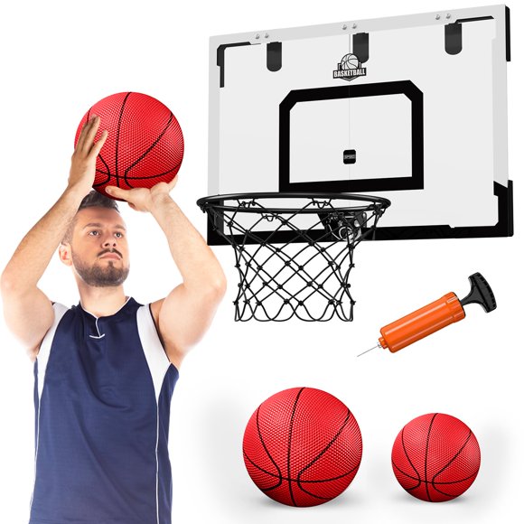 HYES 24"" x 16"" Large Basketball Hoop Indoor for Adults Over The Door Basketball Hoop with Sturdy Backboard Big Basketball Toys Gifts Ideas for Man Kids Teens Boys Girls Black