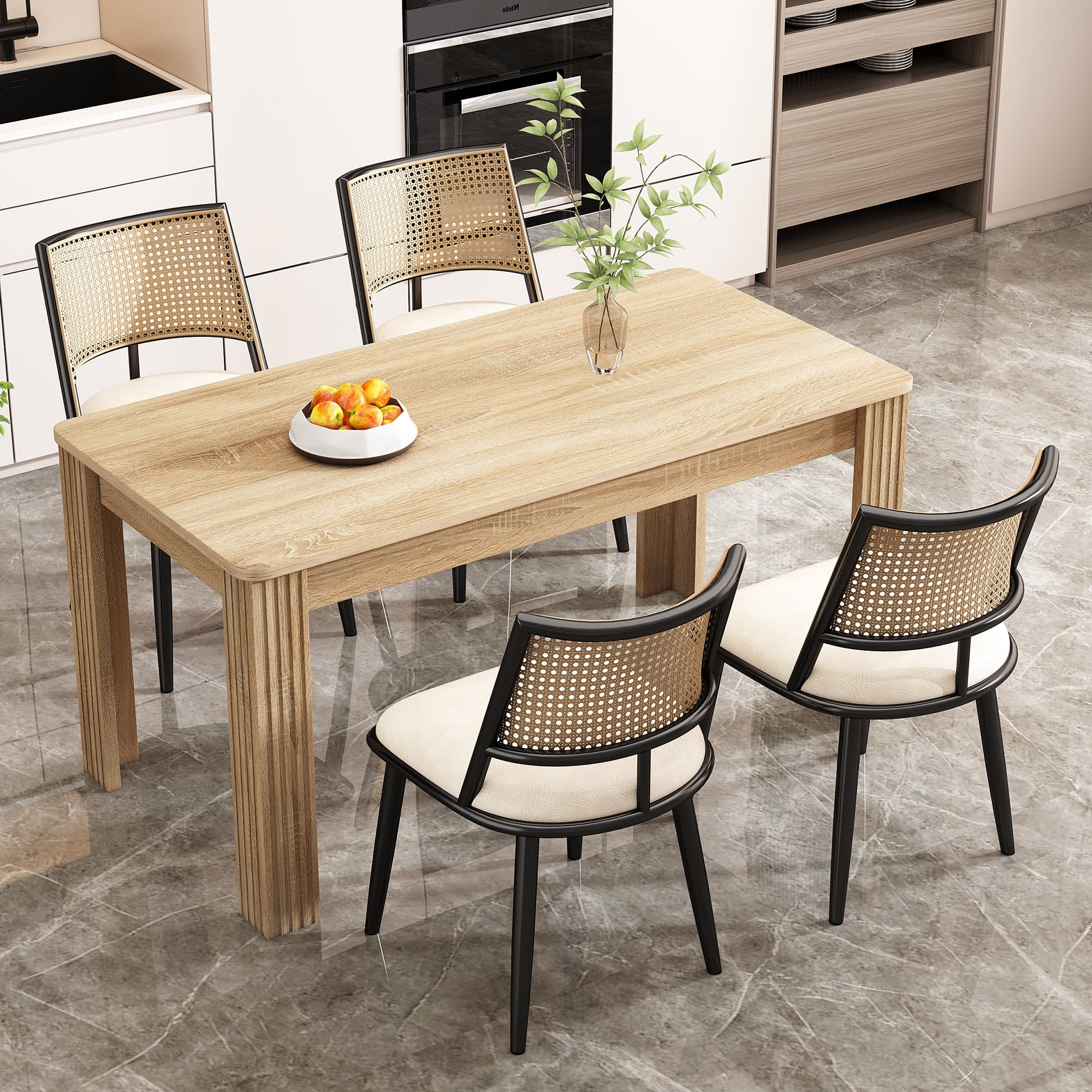 Noble House Chaises de Salle à Manger Modernes Ensemble de 2, Sièges Rembourrés en PU Faciles à Nettoyer avec Dossier en Rotin PE, Noir + Naturel