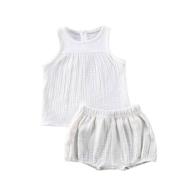 Gupgi Baby Girls Boys Cotton Linen Sleeveless Tank Tops + Mini Shorts Set