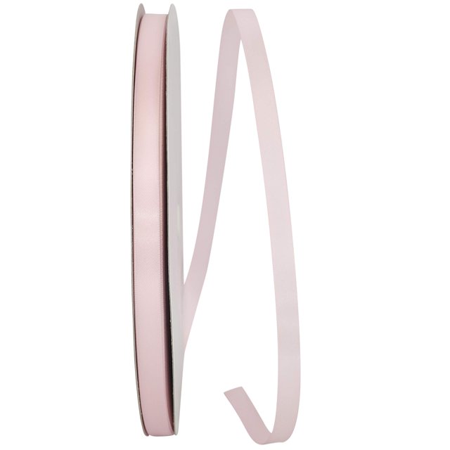 Reliant Ribbon 4950-117-15C Ruban Satin Double Face Rose Pâle, Mesurant 3/8 Pouce de Large et 100 yards de long. le Ribbon Présente un Bord Tissé Luxueux et une Finition Satinée Lisse, Idéal pour les Vêtements, les Ornements, la Décoration, l'Emballage et le Travail floral. la Bobine Est Montrée avec une Partie du Ribbon Undound.