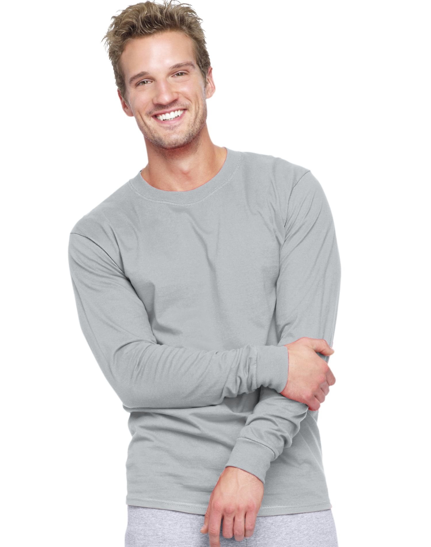 Hanes Men's Beefy Long Sleeve Shirt, Light Steel, M