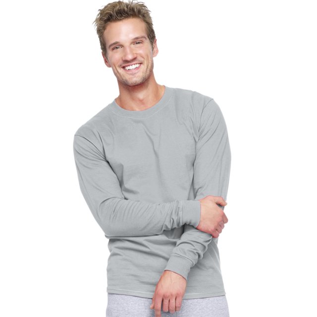 Hanes Men's Beefy Long Sleeve Shirt, Light Steel, M