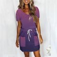 thumbnail image 2 of Birdeem Robes pour Femmes Mode Féminine Couleur Unie Manches Courtes Col en V Mi-Mollet Robe, 2 of 12