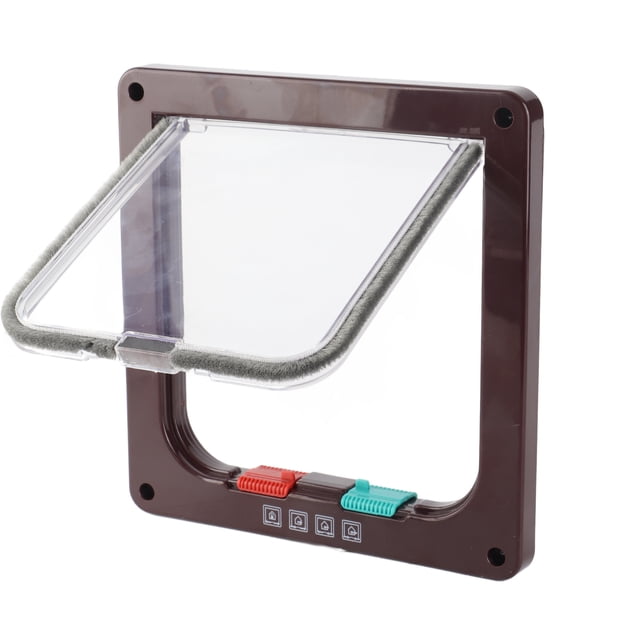 Porte Rabattable pour Chat, 4 Modes de Commutation Porte Rabattable Étanche en Plastique Transparent pour Maison pour Intérieur et Extérieur Blanc, Marron