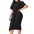 thumbnail image 2 of EQWLJWE Liquidation d'Économies d'Été! Robe de Bureau pour Femme, Col Rond, Manches à Volants, Unie, Taille à Boutons, Robe Quotidienne, Robes d'Été 2023, 2 of 6