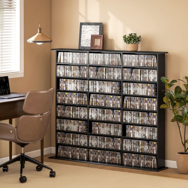 HOMCOM Media Storage Cabinet, 8-Tier DVD Shelf for 1032 CDs or 594